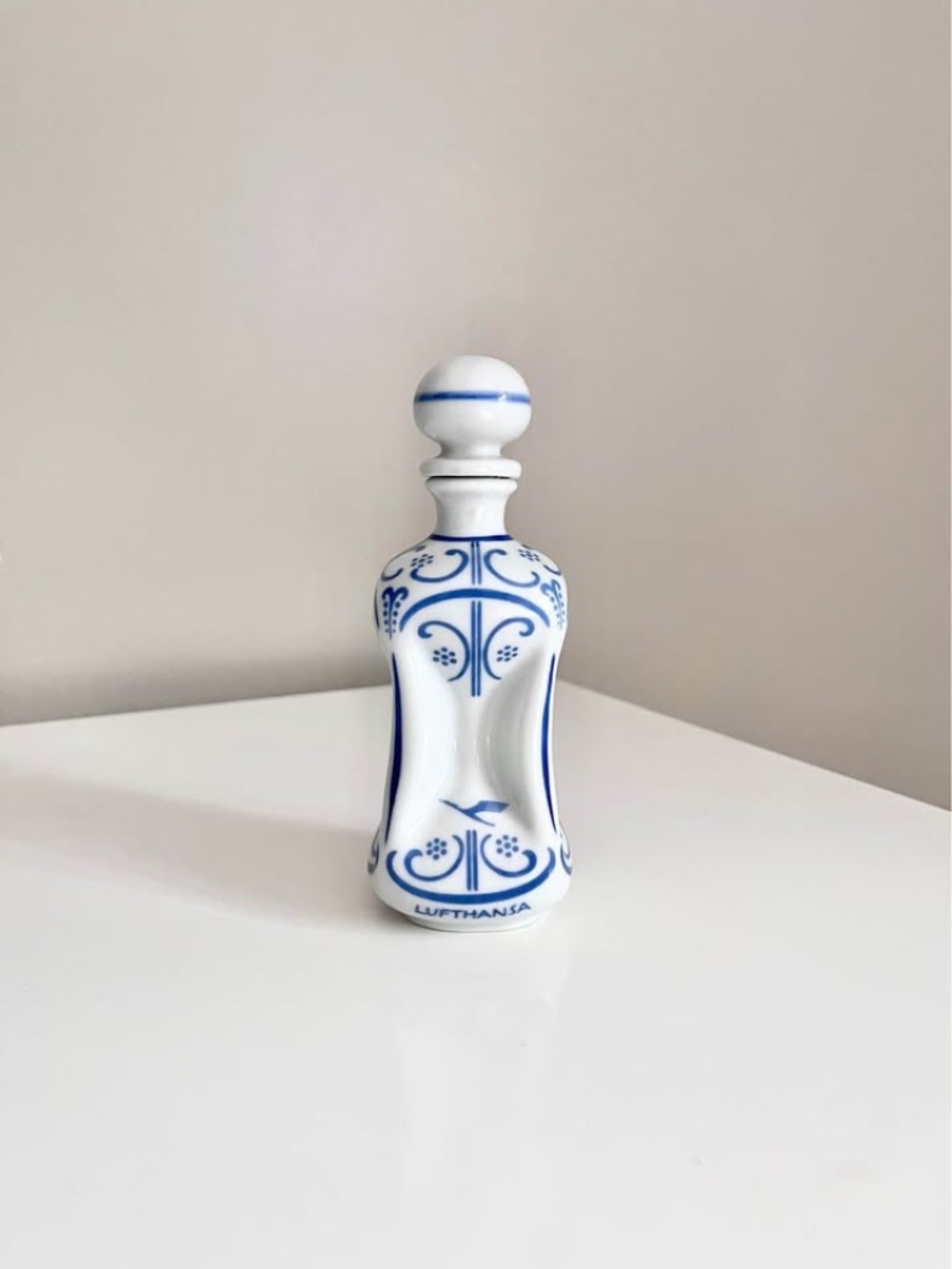 Lufthansa Decanter Bottle Blue White Airline Memorabilia Aviation Collectable
